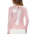 thumbnail image 3 of INSPIRE CHIC Women's Top Long Sleeve Sparkly Glitter Shiny Metallic Tops L Pink, 3 of 6