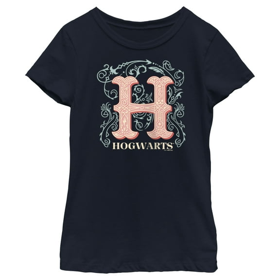 Girl's Harry Potter Decorative Hogwarts Symbol  Graphic Tee Navy Blue X Small