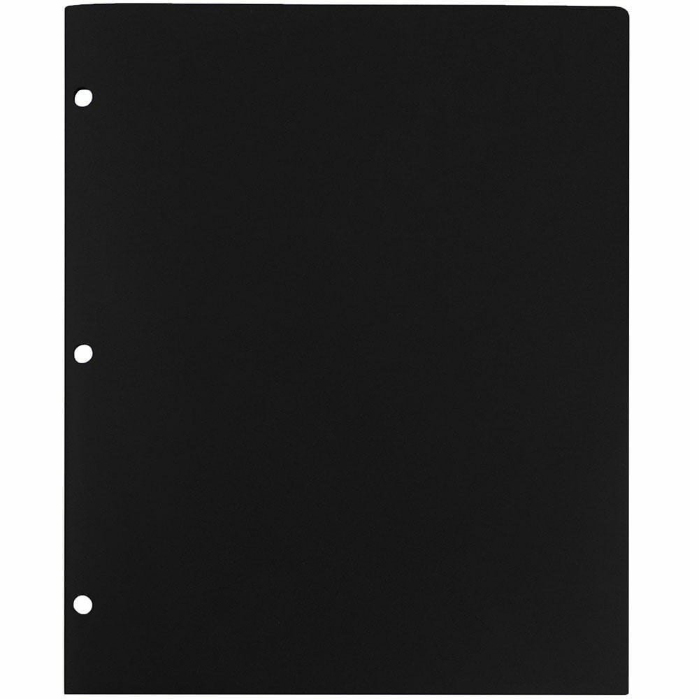 JAM Paper Heavy Duty Plastic 3 Hole Punch Pocket Folders, Extra Tough, Black, Bulk 48/Pack
