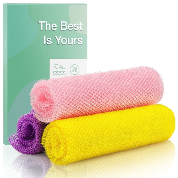 VOTUYB 3 Pieces African Net Sponge Exfoliating Bath Sponge for Deep Cleansing, Reusable Body Scrubber for Shower, Suitable for All Skin Types Men & Women(Yellow,Pink,Purple)