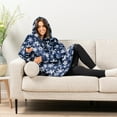 thumbnail image 6 of PAVILIA Blanket Hoodie for Women Blue, Sherpa Wearable Blanket Men, Cozy Oversized Sweatshirt Blanket, Warm Fleece Hooded Blanket Sweater with Sleeves and Two Big Pocket, Blue Snowflake, 6 of 9