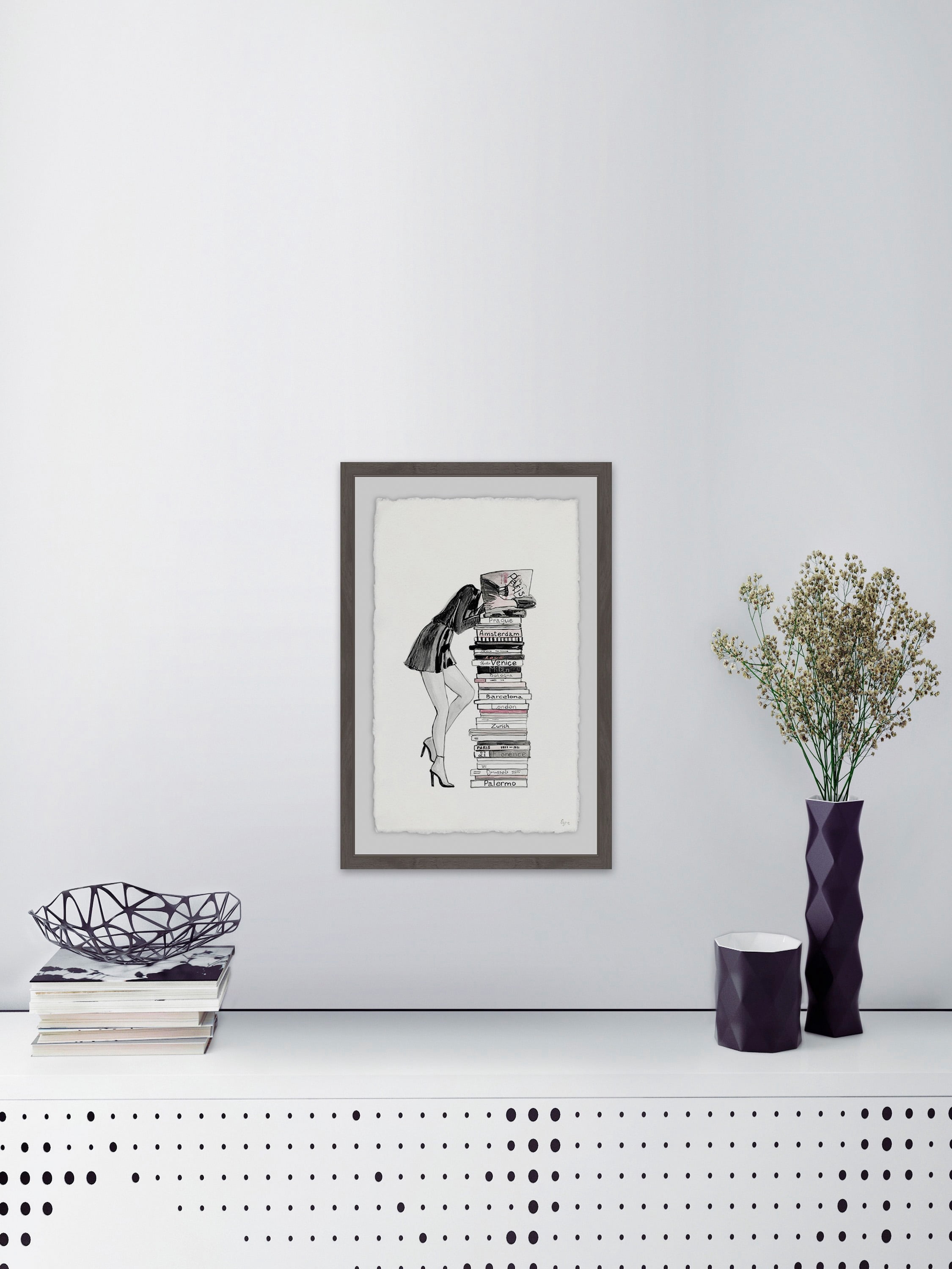 Stack of Books Framed Painting Print
