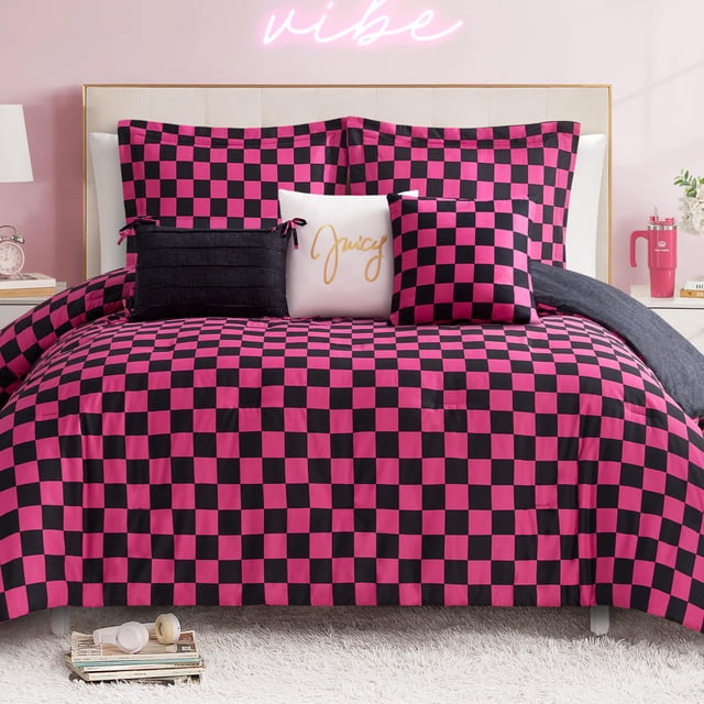 Juego de Ropa de Cama Juicy Couture Rey Reversible con Diseño de Tablero 6 Piezas