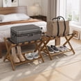 thumbnail image 2 of Fully Assembled  Luggage Racks Pack of Upgraded Bamboo Foldable Suitcase Stand with Nylon Straps  Luggage Holder with Shelf for Guest Room Bedroom Hotel, 2 of 5