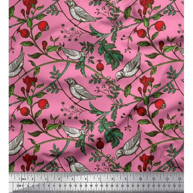 Soimoi Cotton Poplin Fabric Bird & Leaf Bird Print Sewing Fabric Yard 42 Inch Wide