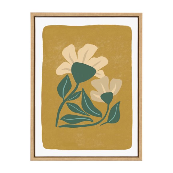 Kate and Laurel Sylvie Happy Flowers Framed Canvas Wall Art by Oris Eddu, 18x24 Natural, Decorative Boho Floral Art Print for Wall