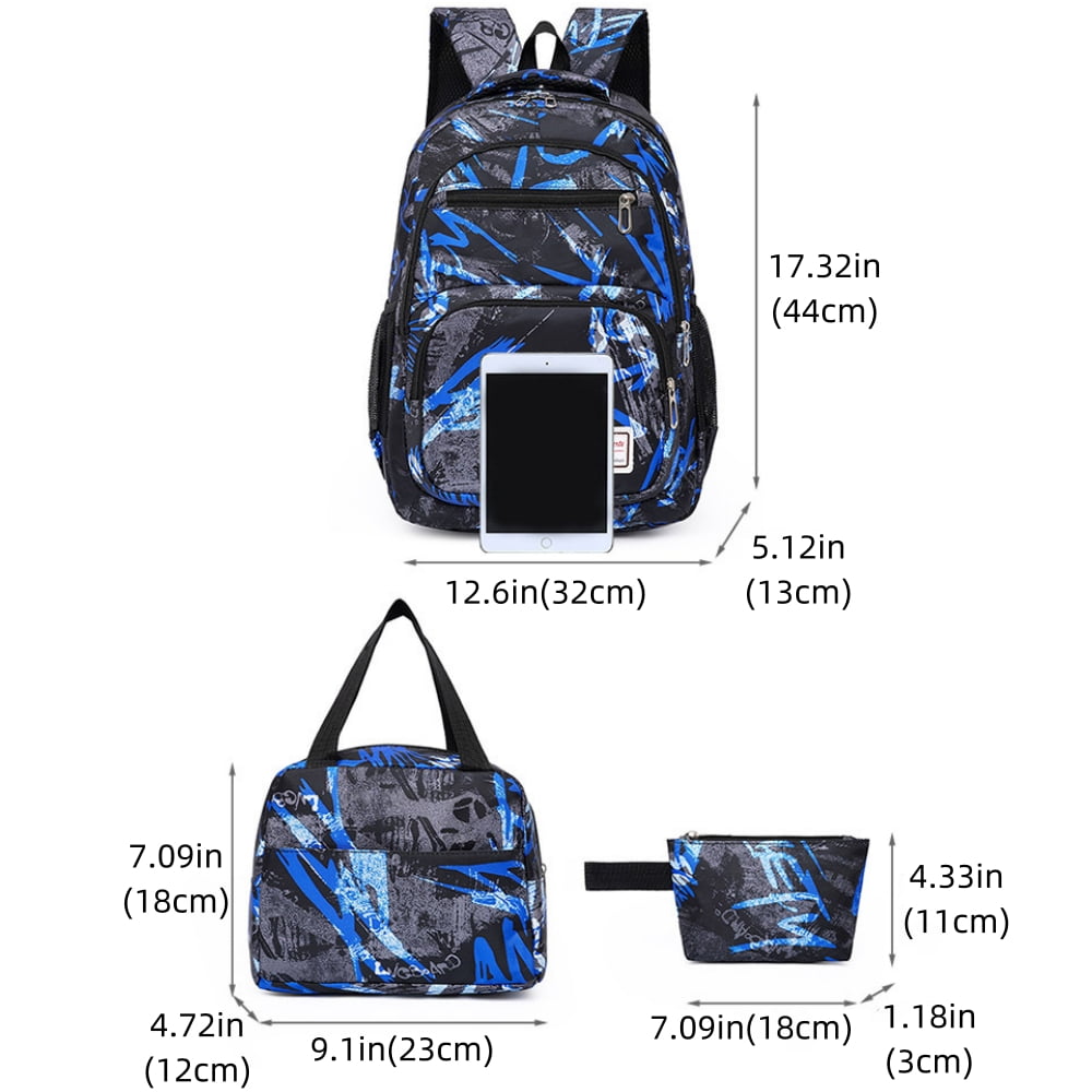 Tyethy School Backpack Printed Kids School Bag Set with Lunch Box Pencil Bag for Boys, Blue