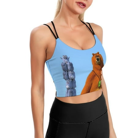Bear Grizzy & The Lemmings Sports Bra For Women Padded Crop Top Camisole Yoga Tank Top Vest Workout Tops Racerback With Built In Bra Activewear Fitness Gym