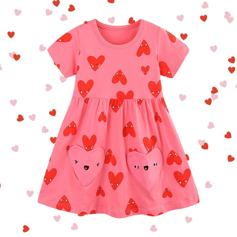cute valentines dresses for 12 year olds Gunia Girls Valentines Dress Children's Red Heart Printed Mesh Stylish  Little Girl Cute Dresses For Kids 7-8 Years