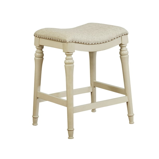 Hayes 27" Backless Saddle Counter Stool , Cream Base with Greige Linen