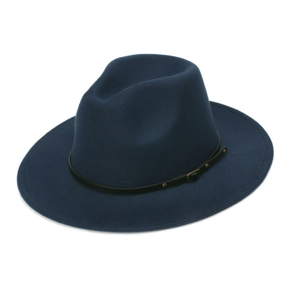 Hats and Caps Aqestyerly Womens Fashion Classic Wide-Brim Floppy Panama Hat Belt Buckle Wool Fedora Hat HWRETIE