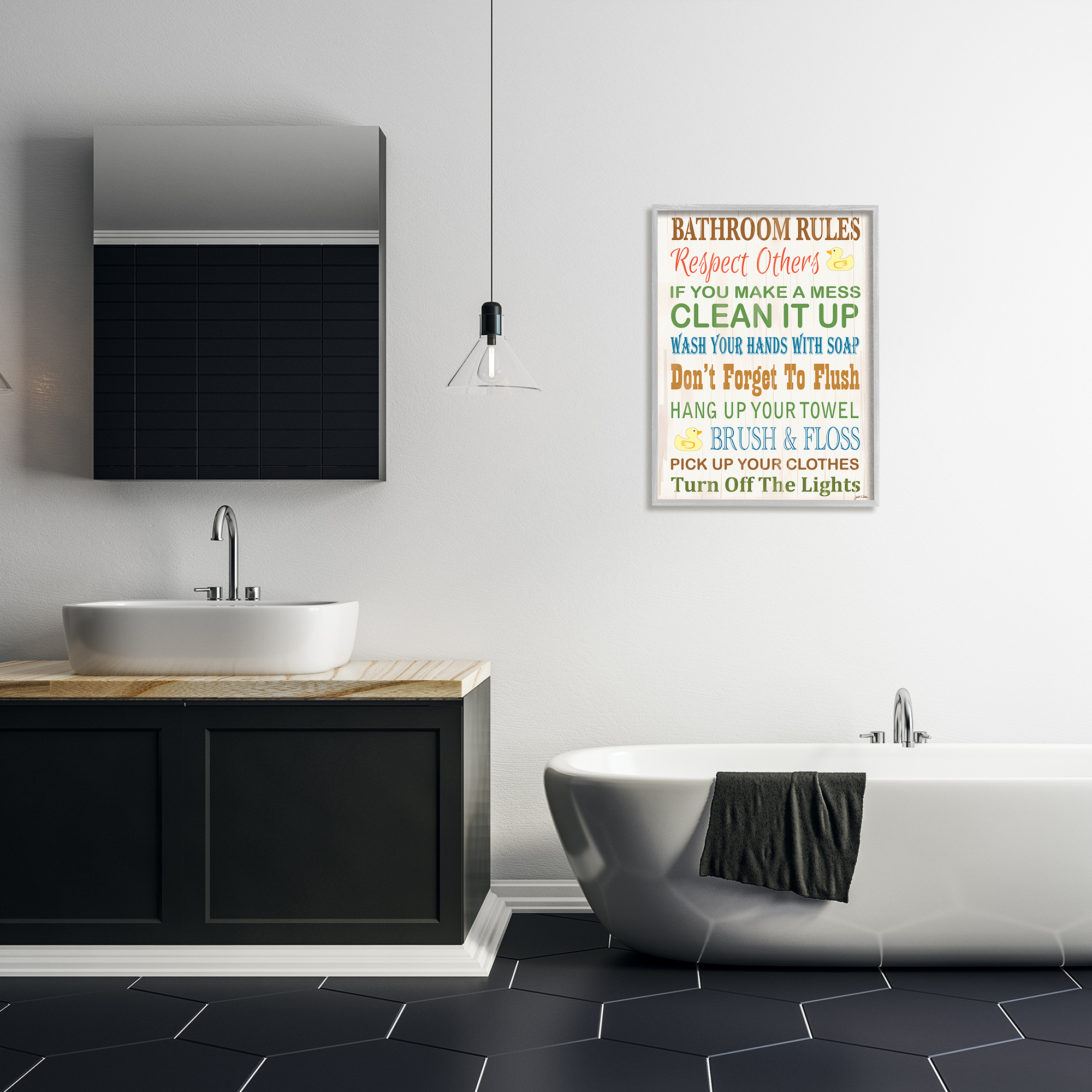 Stupell Industries Rule Typography Rubber Ducky Bathroom, 24 x 30,Design by Janet White