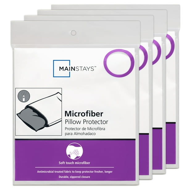 Mainstays Microfiber Zippered Pillow Protector, Standard/Queen, 4 Pack