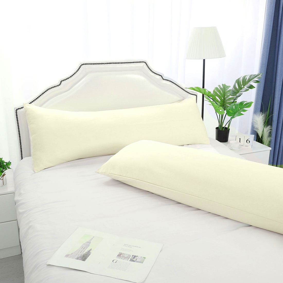 Unique Bargains Microfiber Solid Long Body Pillowcases, 2-Pack Cream 20" x 48"