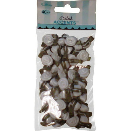Offray Ribbon Accent - Offray Stylish Accents Small White Ribbon Roses, 40 Count