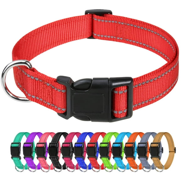 TagME Reflective Nylon Dog collars Adjustable classic Dog collar with Quick Release Buckle for Medium Dogs Red 10 Width