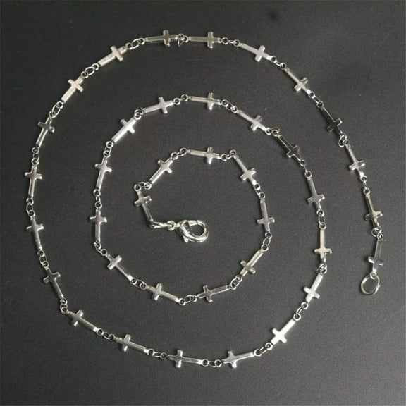 U8MO Cross Link Necklace Chain Silver Stainless Steel 17" Religious Jewelry Christian