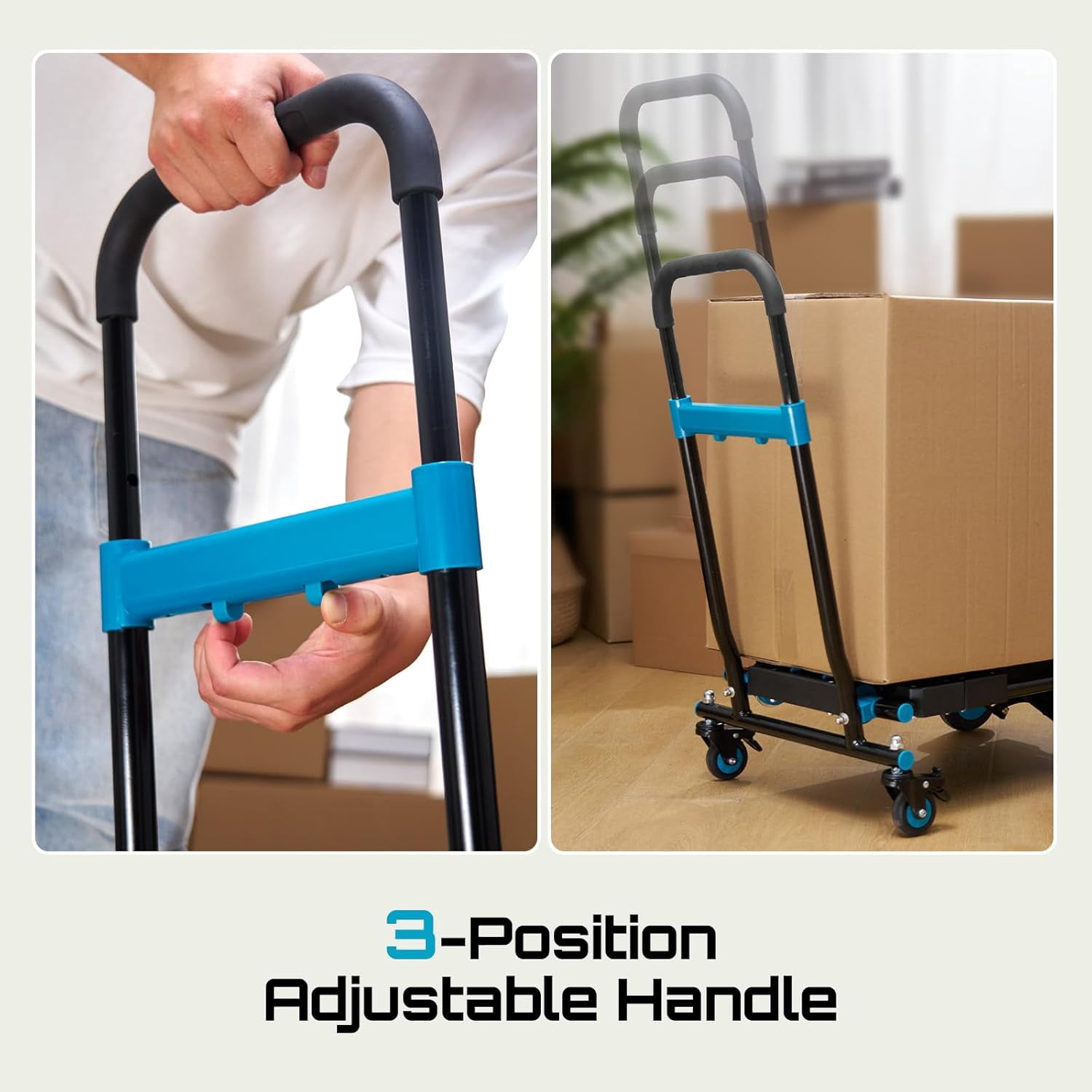 Foldable Dolly Cart with Wheels, 330 lbs Max Capacity Portable Hand Cart, 2-in-1 Heavy Duty Folding Hand Truck with Adjustable Retractable Handle for Moving,Delivery, Shopping, Office,Travel Use