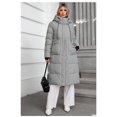 thumbnail image 2 of Women's Winter Grayish Green Hooded Stand Collar Long Down Jacket - Internal/External Pockets, Windproof Waterproof Warm, XXL, 2 of 11