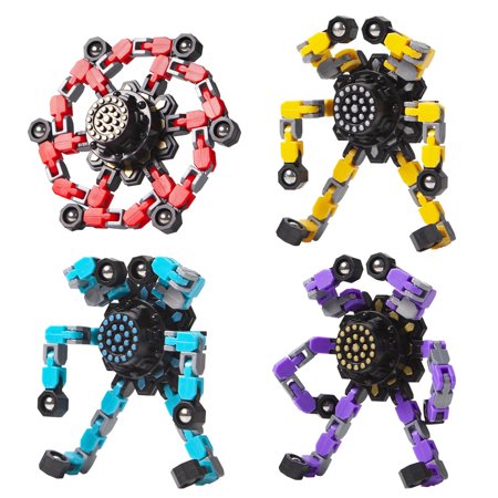 SENYERGIANT 4 PCS Transformable Fidget Spinner Toys, Kids and Adults Stress Relief Sensory Toys, Fingertip Gyro for ADHD Autism, Bag Basket Stuffers (Fidget Toy 4pcs)