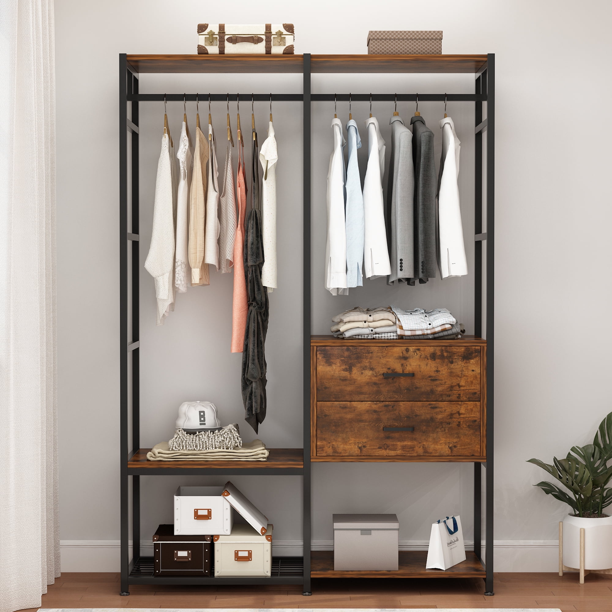 Zimtown Heavy Duty Freestanding Closet Organizer with Clothes Hanging