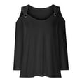thumbnail image 5 of Cavosen Womens Shirts 3/4 Sleeves V Neck Cold Shoulder Pullover Shirts Comfort Plain Blouse Dressy Flowy Loose Fit Tees Eyelet Ring Tops Fashion Lightweight Autumn Black S, 5 of 6