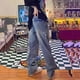 thumbnail image 5 of Pantalones vaqueros de mujer con estampado de estrellas, pantalones vaqueros rectos de pierna ancha, pantalones holgados Y2K, pantalones cargo de calle vintage con bolsillos (M), 5 of 5