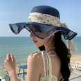 thumbnail image 2 of Ladies Summer Floral Sun Hat Wide Brim Straw Hat with Bow Ribbon for Beach Travel Outdoor Elegant Mesh Design, 2 of 4