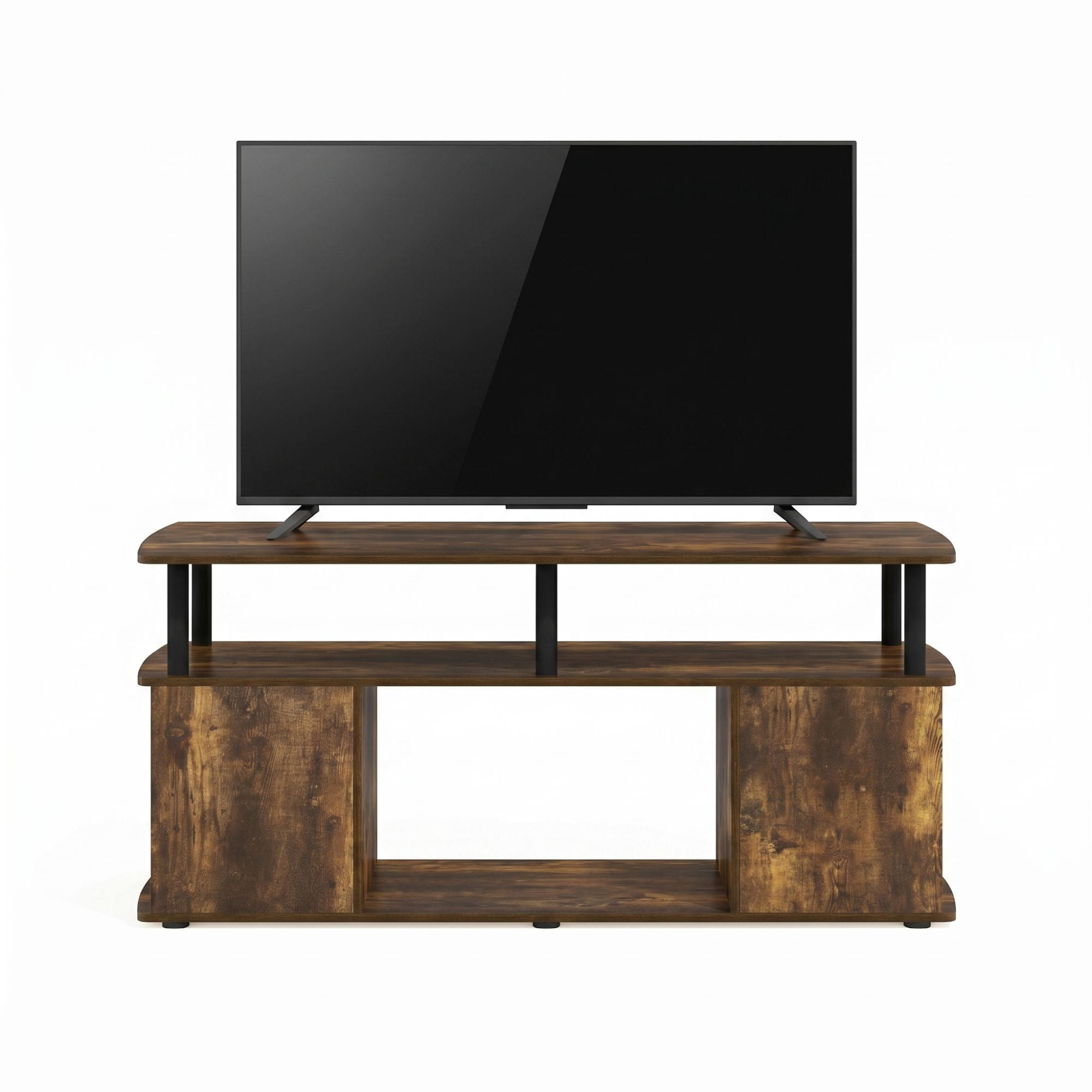 Furinno JAYA TV Stand, 3-Tier Entertainment Center with Open Shelf, TV Console for TV up to 50 Inch with Side Open Storage Compartments, for Living Room, Bedroom, Amber Oak