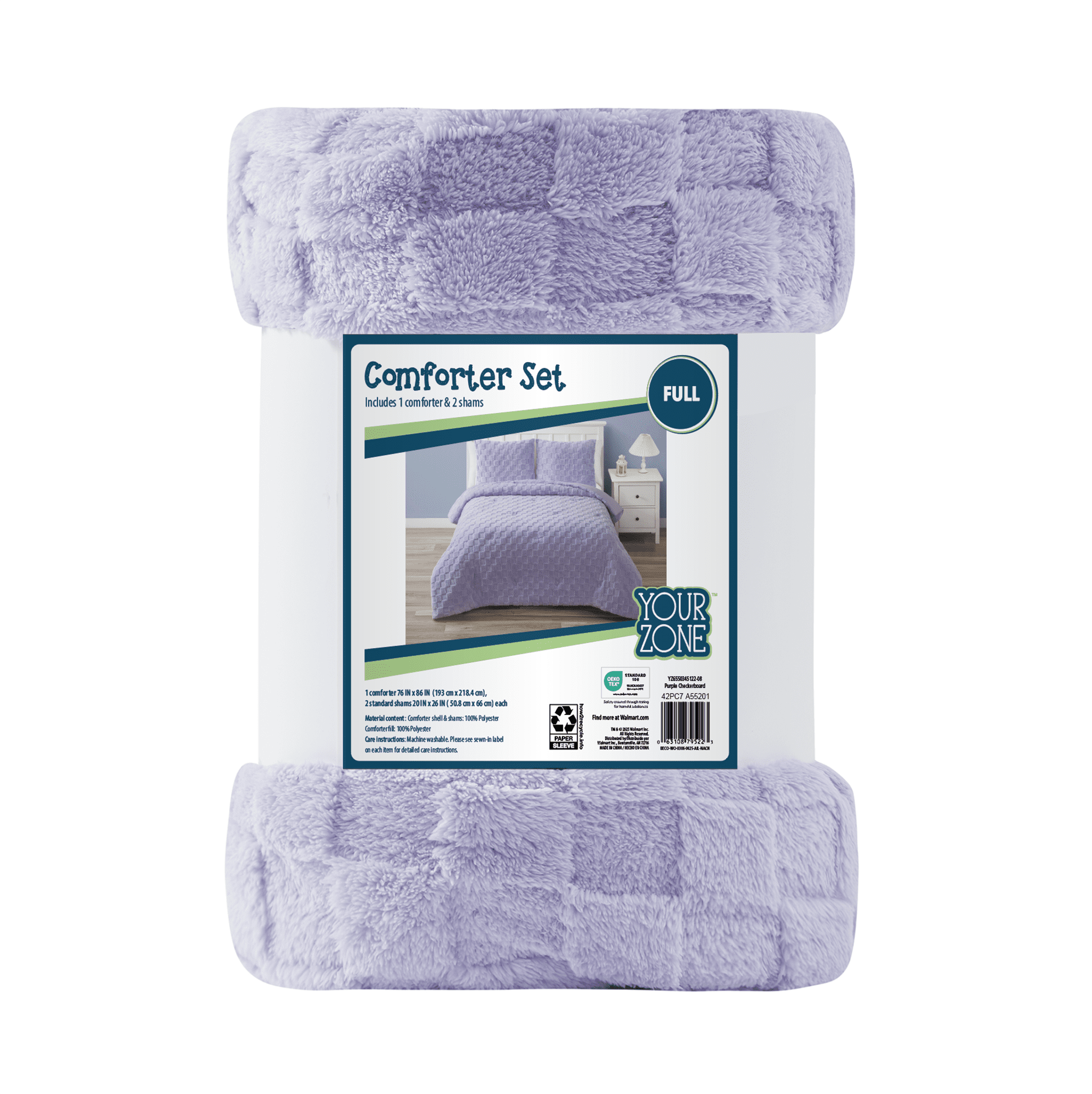 Your Zone 3-Piece Purple Embossed Checkerboard Comforter Set Twin/Full, Unisex, Kids