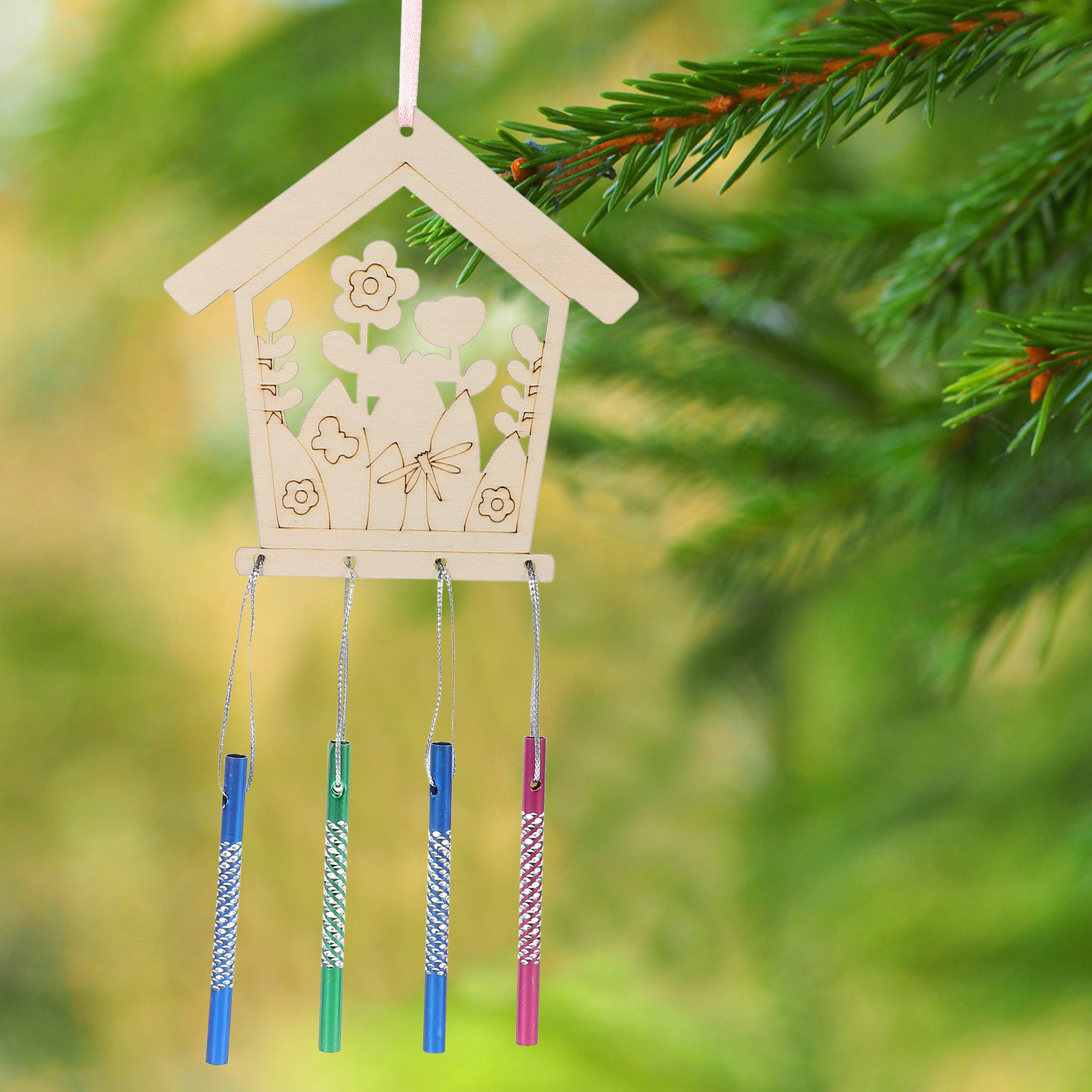 Voiceine 1 Set Unfinished Wind Chime Material DIY Bird House Theme Wind Chime Material