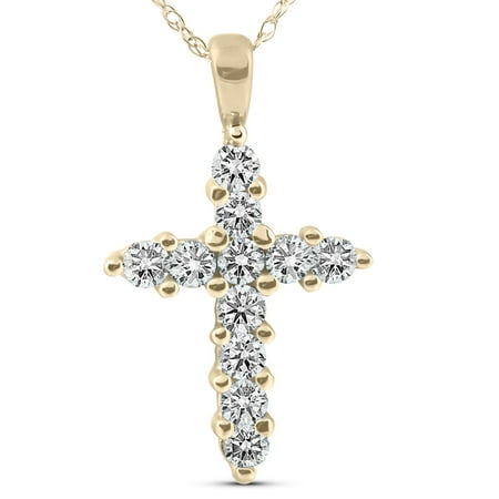 2ct 14k pendant necklace diamond cross yellow gold