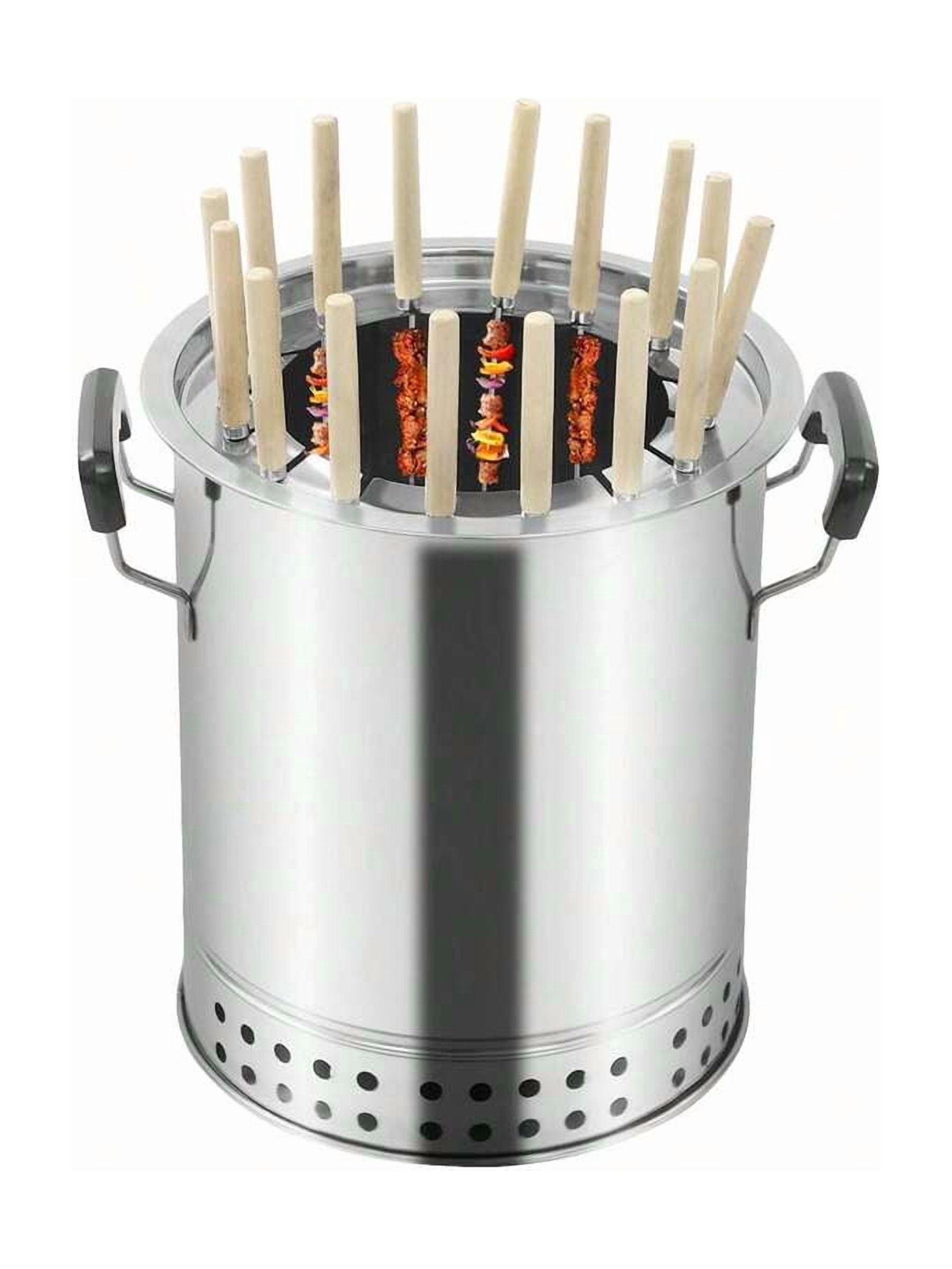 CNCEST Portable Small Smokeless Barbecue Charcoal Barrel Grill Stainless Steel Kebabs Charcoal Grill Surround Roasting Oven And Barbecue Grill For Travel, Outdoor Cooking And BBQ (16 Skewers)