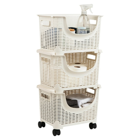 Mind Reader Plastic Storage Cart, Kitchen Storage, Rolling, Toy Storage, Laundry, Kitchen, Ivory
