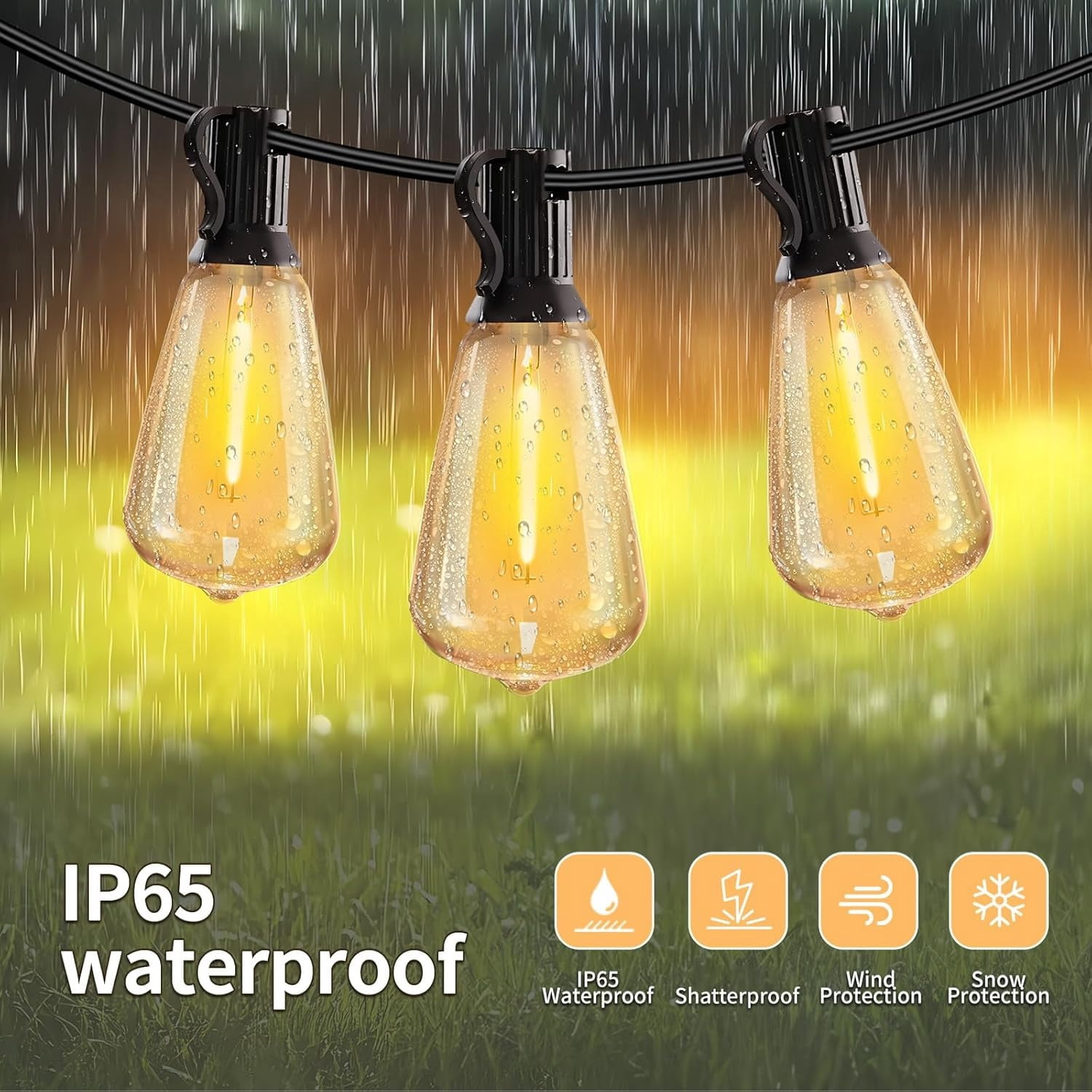 Outdoor String Lights 100FT, Patio Lights With Shatterproof ST38 Bulbs (2 Spare),With Remote Control + Adapter