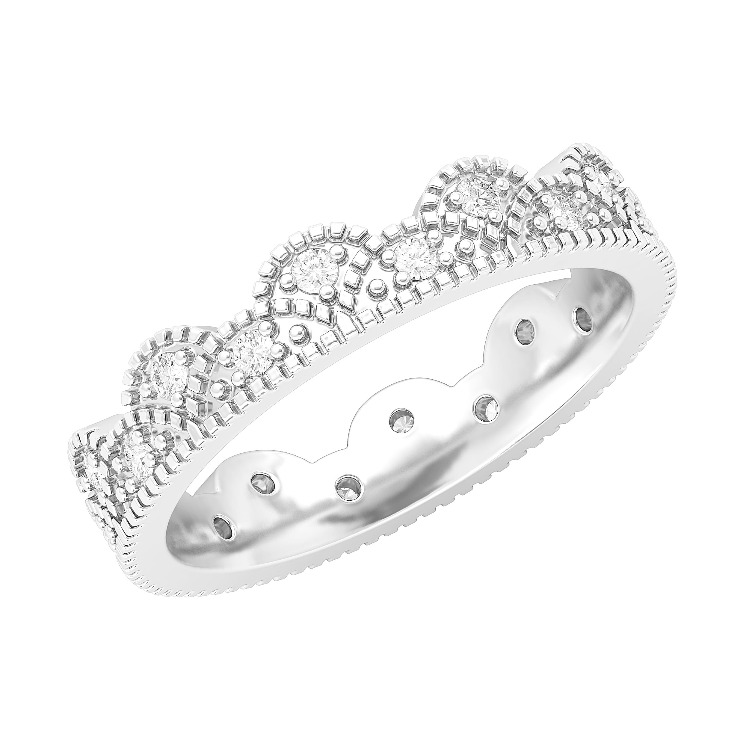 Sterling Silver Vintage Milgrain Eternity Band Simulated Diamond Ring Crown Wedding Band For Women