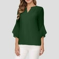 thumbnail image 2 of Ladies' Solid Color Leaf Three Quarter Sleeve Fashionable And Casual Loose V Neck Shirt, 2 of 2