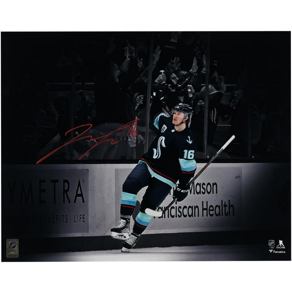 Jared McCann Seattle Kraken Autographed 16" x 20" Navy Jersey Spotlight Photograph - Fanatics Authentic Certified