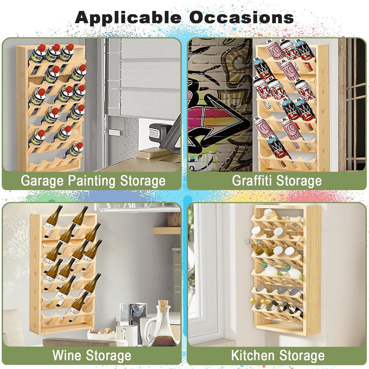 IAJXWI Spray Paint Storage, 24 Slots Aerosol Spray Can Shelf, Wooden Lube Can Storage Rack, Spray Paint Holder