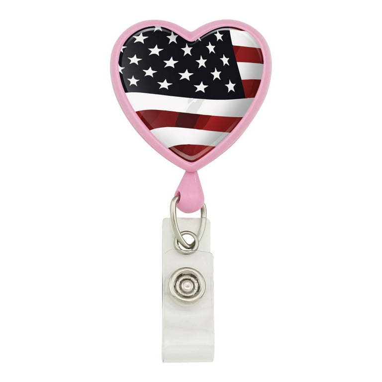 American Flag Wavy- Retractable Badge Reel with Alligator Clip and