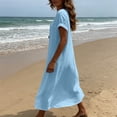 thumbnail image 5 of asdoklhq 4x Summer Dresses Trendy Women Casual Short Sleeve Round-neck Button Button Linen Casual Dress Light Blue 2X, 5 of 6