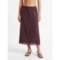 thumbnail image 4 of Brown Womens Summer Long Skirt With White Polka Dot Print And Lace Trim Hem Casual Party Skirt, 4 of 7
