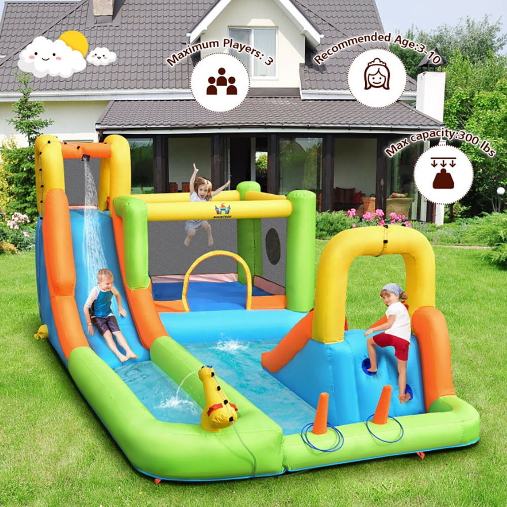 Aimee Lii 8-in-1 Inflatable Water Slide Bounce House with Splash Pool and 735W Blower, Playhouse for Kids Outdoor
