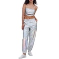 thumbnail image 5 of Workout Casual Pants for Women Glitter Trousers Silver Metallic Trousers Colour Streetwear Shiny Jogging Bottoms Fashion Shiny Elastic Waistband Trousers 70S 80S Outfit Pants Xl, 5 of 5