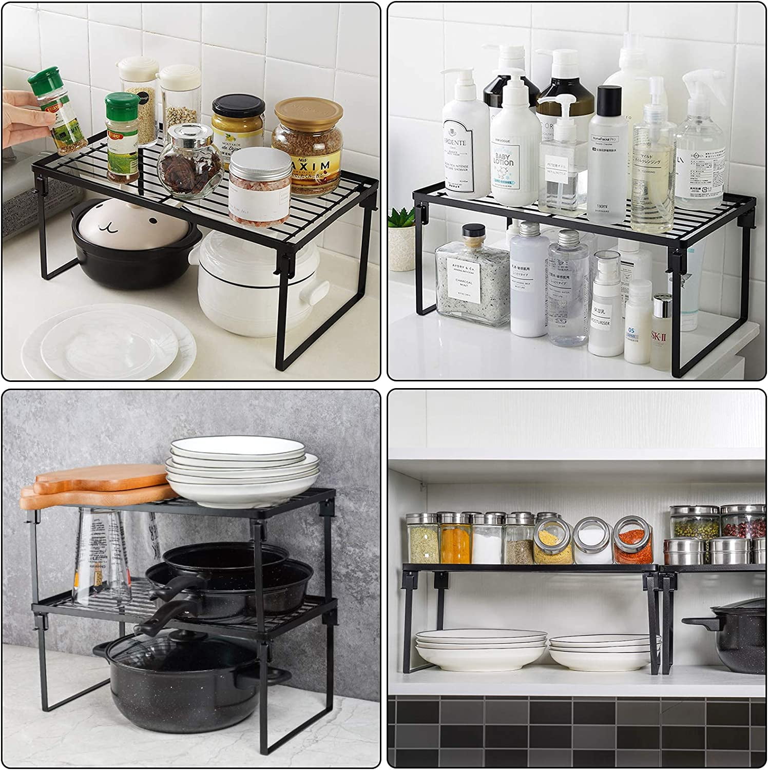 Tomorotec 2PCs Stackable Kitchen Storage Shelf Rack, Foldable Spice Rack Cabinet Organization Storage Shelves, Kitchen Shelves, Kitchen Counter & Cabinet Shelf Organizer