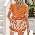 thumbnail image 5 of JWZUY Women's Dressy Boho Floral Printed Button Up Henley V Neck Tops Tassels Drawstring Short Short Petal Lace Sleeve T Shirt Blouses Ruffle Babydoll Peplum Orange M, 5 of 8