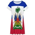thumbnail image 3 of Haiti Haitian Flag Coat of Arms Red Short Sleeve Dress Women Summer Evening Dresses Ladies Sundress, 3 of 7