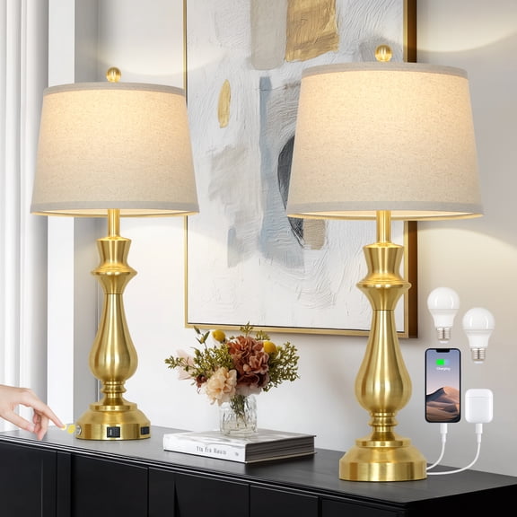 Lolikit Table Lamps Set of 2 with USB Charging Port,3-Way Dimmable Touch Tall Bedside Lamp for Living Room Bedroom Farmhouse Nightstand Lamp
