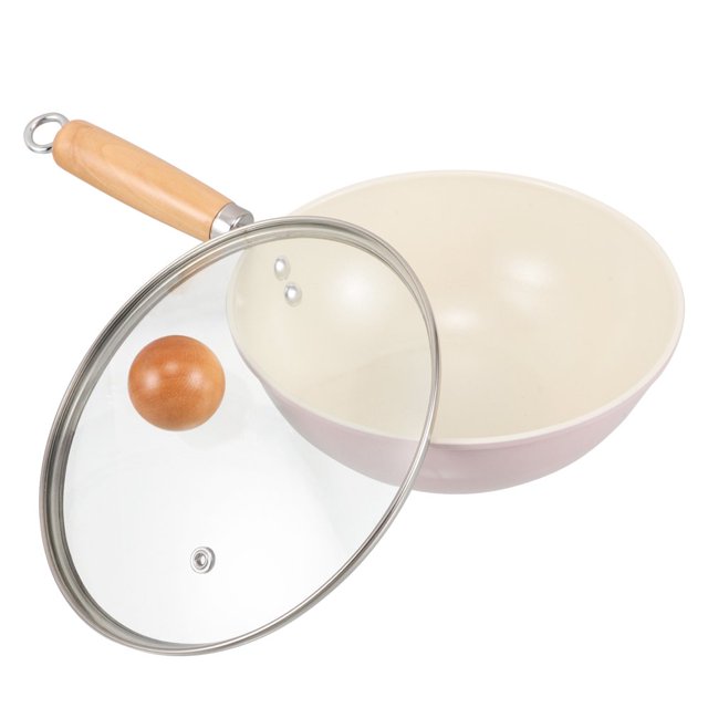 MesaSe Nonstick Iron Pan with Wooden Handle Clear Glass Lid Small Frying Pan Induction Cookware Small Skillet for Stove Top Induction Cooktop