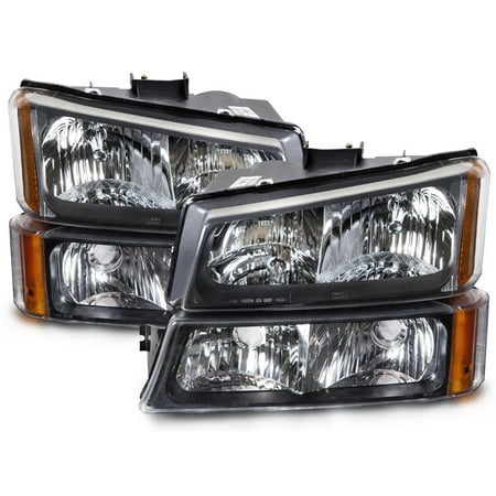 Chevrolet Halogen Bulb - 2005-2007 Chevrolet Silverado Black 4-Piece Headlights Set W/ Xenon Halogen Bulbs GM2502257 & GM2503257